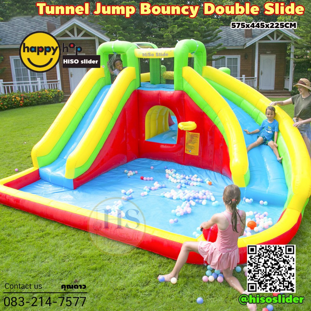 สไลเดอร์เป่าลม บ้านอุโมงค์ Tunnel Jump Bouncy Double Slide